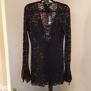DOLLSKILL GENERATION KISS XXL BLACK DREAMA LACE DRESS GOLD DETAILS FLARED SLEEVE